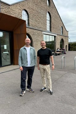 Tom Harber and Oscar De Mello outside The Sheds in Bristol