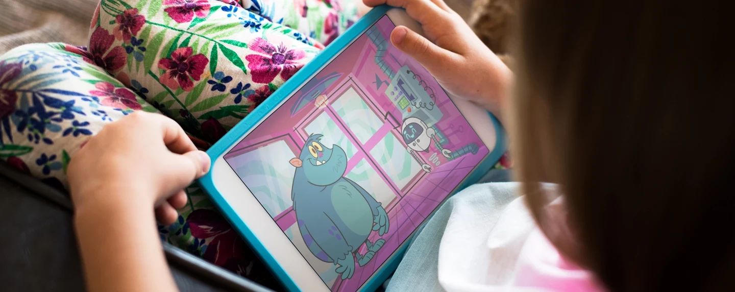 Child on their tablet playing a BBC game
