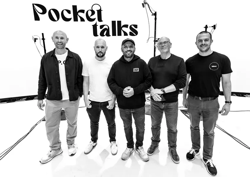 Black and White group shot of the Pocket Talks partnership team