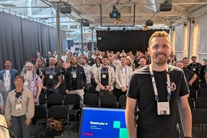 James Hobbs with a group of people at an Umbraco hosted event