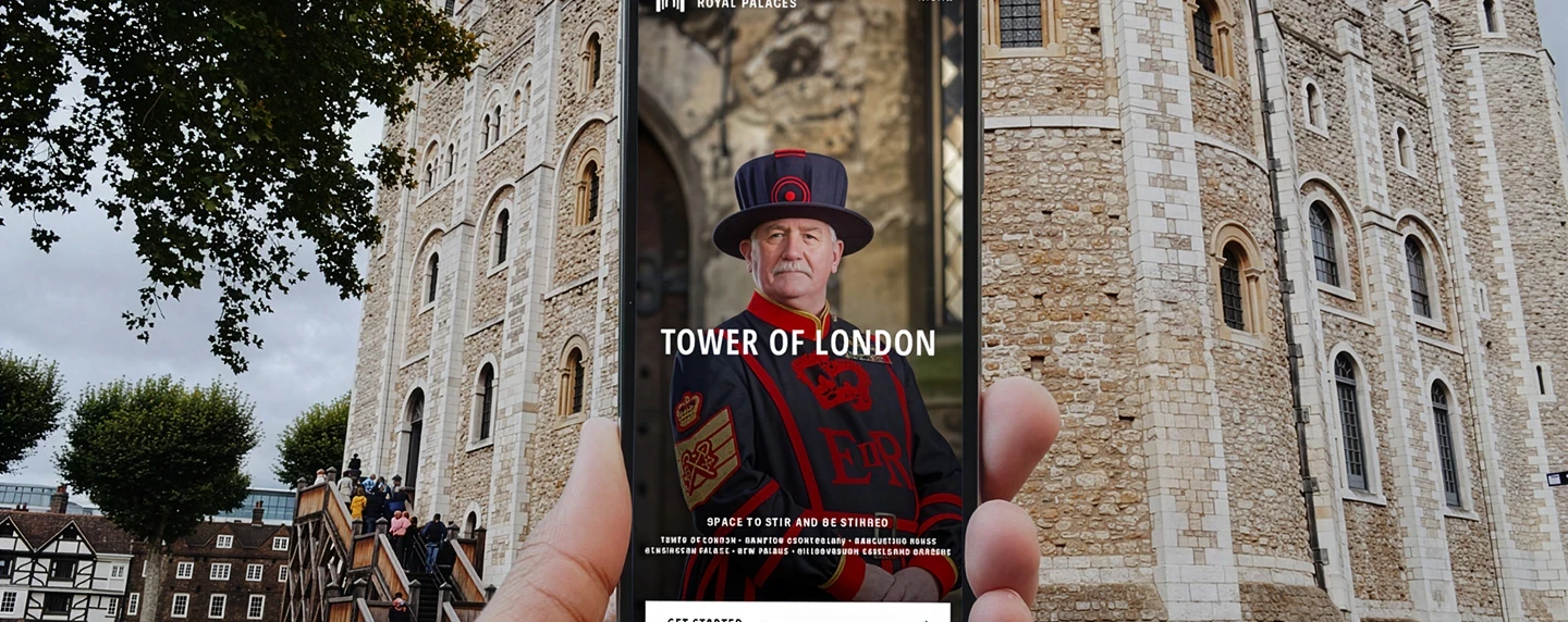 HRP HERO - promotional image of the app being used on mobile phone in front of tower