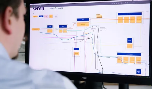 Lumino safety screening workflow shown on developers monitor