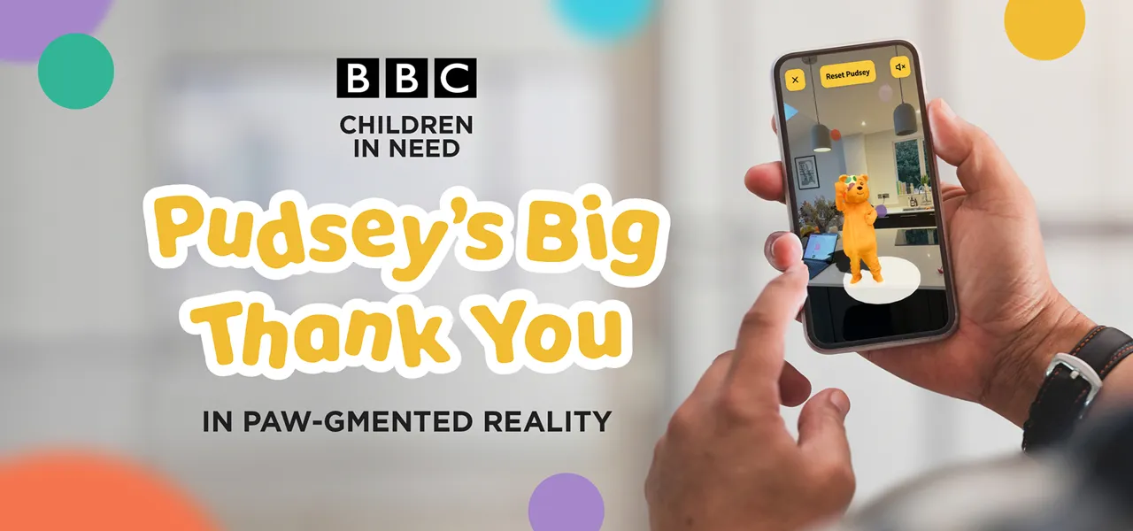 Media promo from BBC Children In Need campaign showcasing the Pudsey Paw-gmented reality app