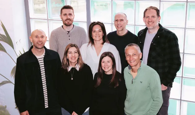 Aer leadership team photo - Tom, James, Sarah, Kate, Emily, Scott, Geoff and Jay