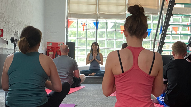 The team doing Yoga